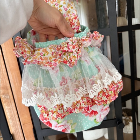 Haute Baby bubble romper garden isle patchwork boho lace ruffles sunsuit baby - Picture 5 of 9